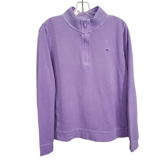 Vineyard Vines XL Top Pique Knit Quarter Zip Pullover Soft Whale Logo Lavender - Picture 2 of 12